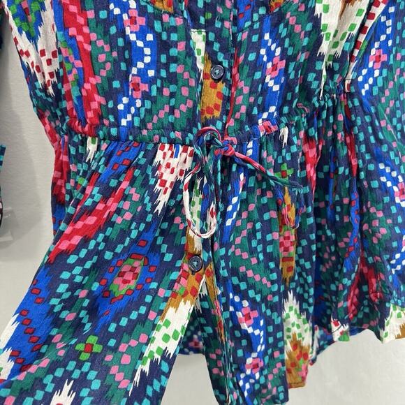 Maeve Anthropologie Womens Topoxte Geometric Drop Waist Boho Tunic Blouse Size 6 - Picture 5 of 13